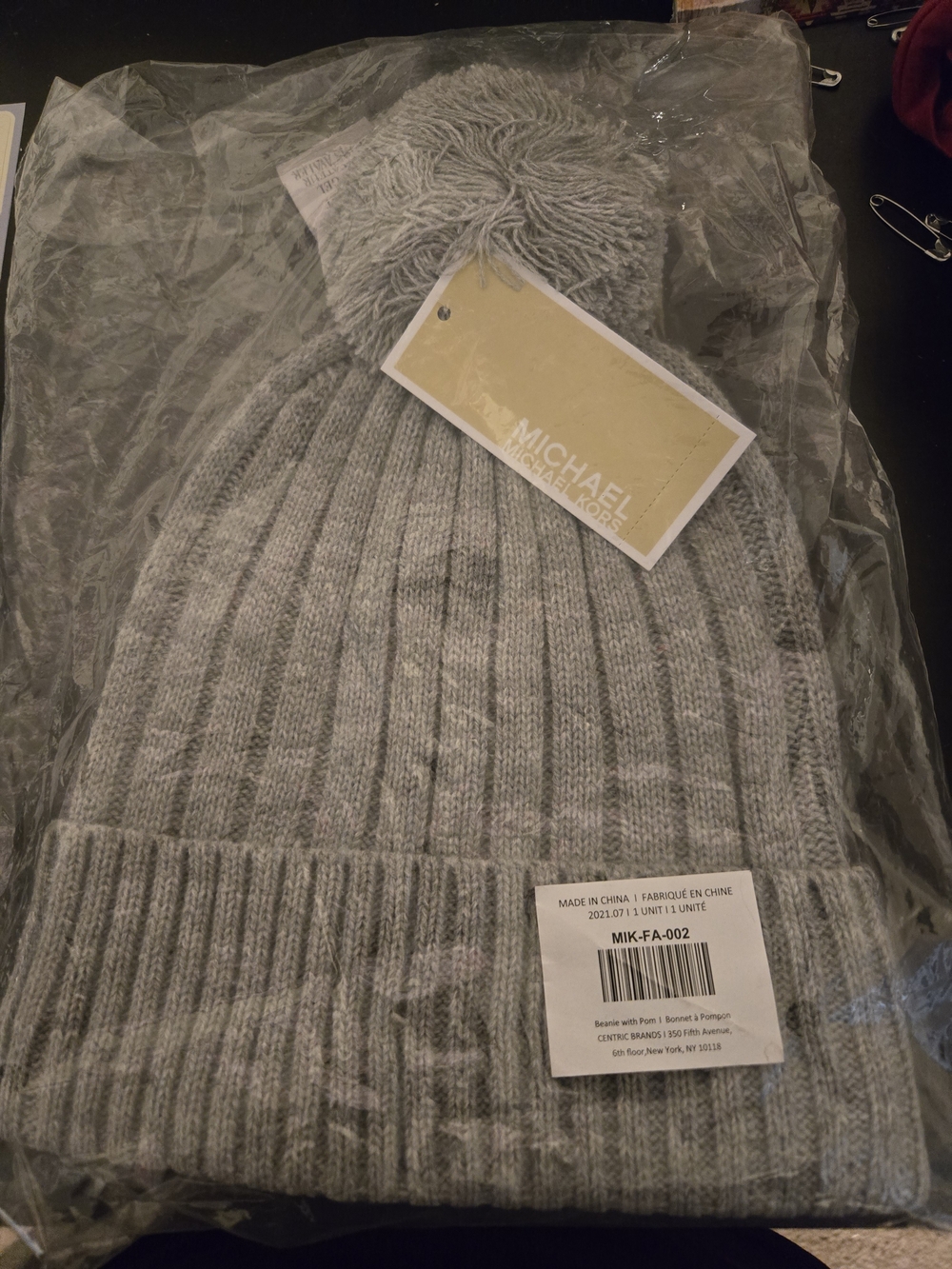 Michael Kors Light Gray Ribbed Knit Pom Beanie